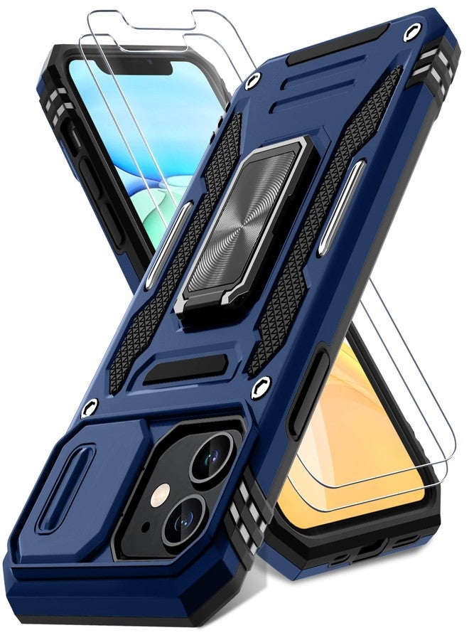 DEERLAMN Case for iPhone 11 with Slide Camera Cover+Screen Protector(2 Packs),Rotated Ring Kickstand Military Grade Shockproof Protective Cover-Navy Blue - Image 1