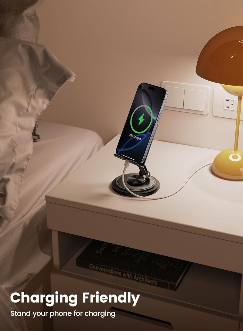 Necomi Folding Desktop Phone Stand, 360 Rotating Foldable Cell Phone Holder Desktop Portable Cellphone Stand, For Desk iPhone/iPad Stand, Black  - Image 4
