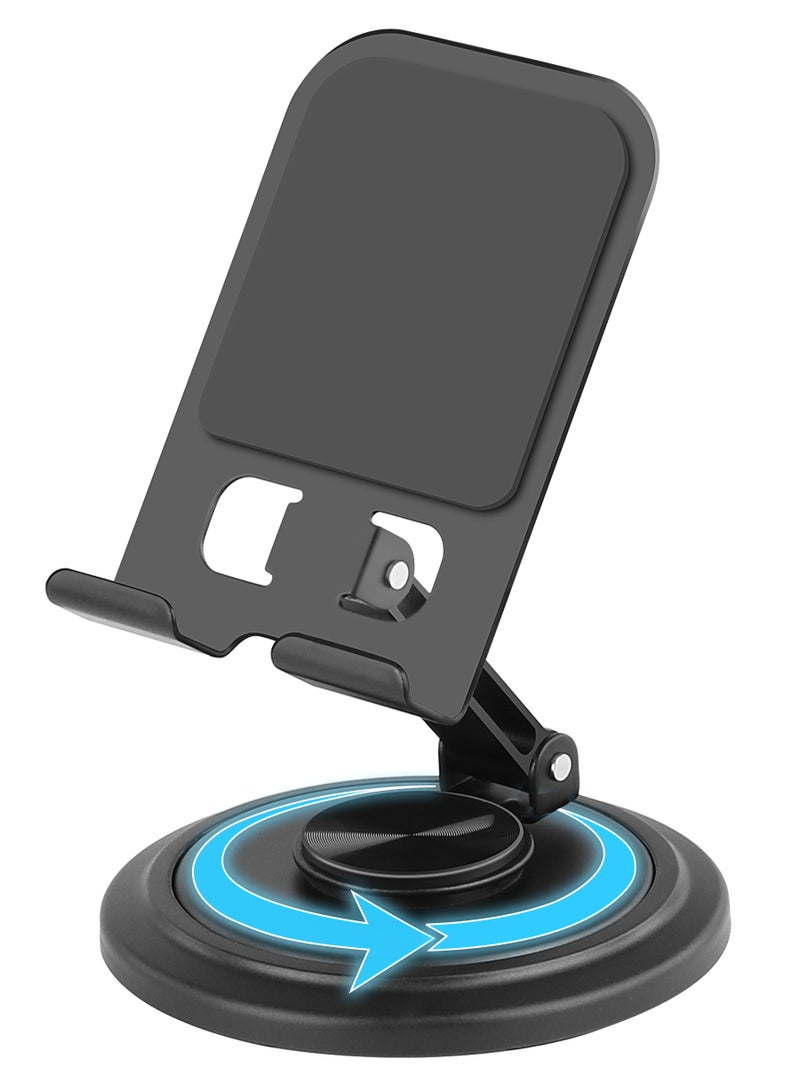 Necomi Folding Desktop Phone Stand, 360 Rotating Foldable Cell Phone Holder Desktop Portable Cellphone Stand, For Desk iPhone/iPad Stand, Black  - Image 1