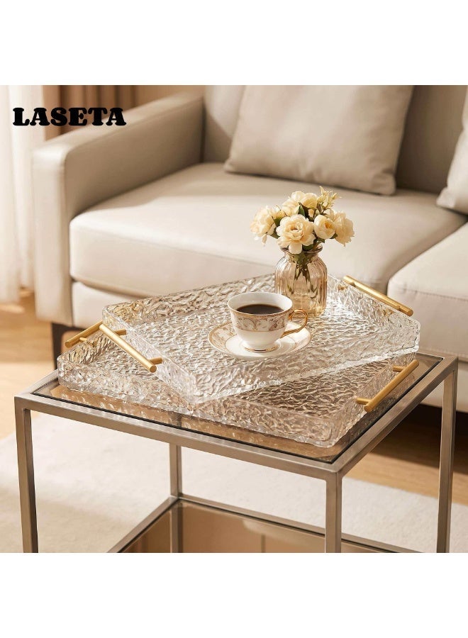 Laseta 2 PCS With Gold Polished Metal Handles wavy pattern Clear Acrylic Tray , Decorative Serving Tray for Coffee Table, Tea, Storage Rectangular - Image 3