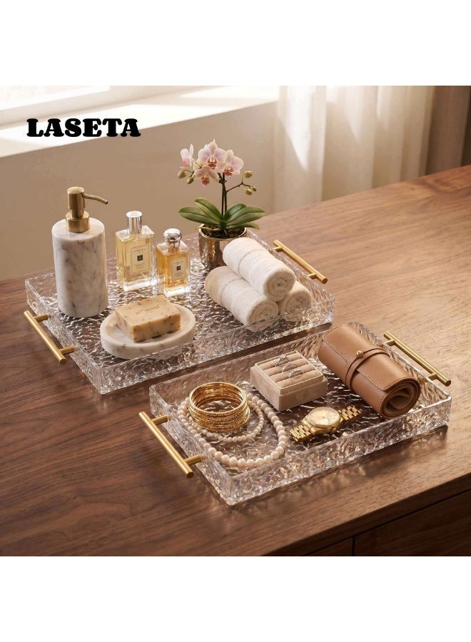 Laseta 2 PCS With Gold Polished Metal Handles wavy pattern Clear Acrylic Tray , Decorative Serving Tray for Coffee Table, Tea, Storage Rectangular - Image 4