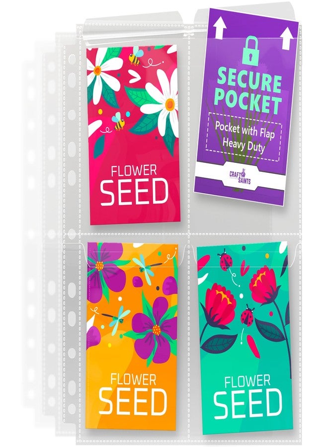 CraftSaints 80 Pockets Spill-Proof Top Closure Seed Storage Organizer Sleeves (20 Pack) Heavy Duty 4 Pocket Garden Seed Organizer, Slot Size 3.5x5 Clear Sleeves for Seed Packet Storage, Seed Keeper, Seed Binder - Image 1