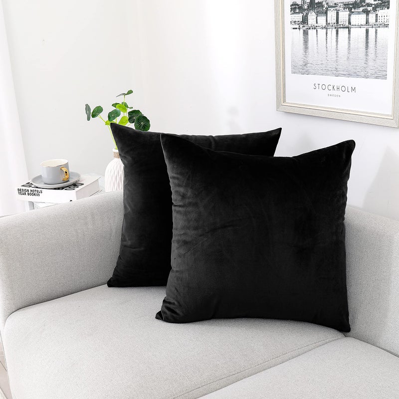 NiNi ALL Decorative Throw Pillow Covers Pack of 2, Velvet Throw Pillow Cases for Couch Pillows Cover Bedroom Living Room Outdoor, Pillow Covers 16x16 Inch, Black - Image 1