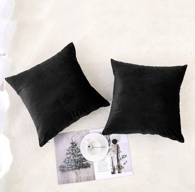 NiNi ALL Decorative Throw Pillow Covers Pack of 2, Velvet Throw Pillow Cases for Couch Pillows Cover Bedroom Living Room Outdoor, Pillow Covers 16x16 Inch, Black - Image 2