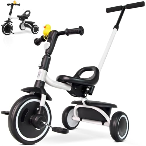 RIDYEE Tricycle for Toddlers 18 Months to 5 Years with Removable Push Handle Tricycles for 35 Year Olds Ideal for OnTheGo Families Adjustable CarryFriendly Seat White - Image 1