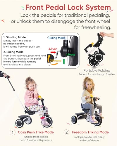 RIDYEE Tricycle for Toddlers 18 Months to 5 Years with Removable Push Handle Tricycles for 35 Year Olds Ideal for OnTheGo Families Adjustable CarryFriendly Seat White - Image 5