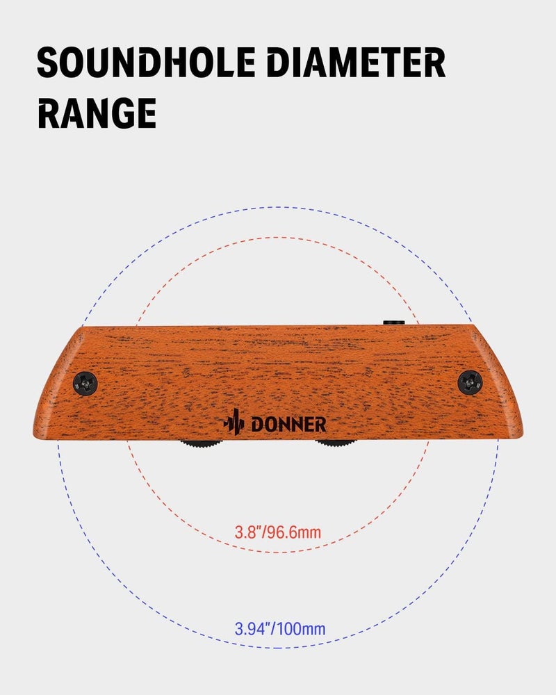 Donner Acoustic Guitar Pickup, Guitar Pickups Passive Mahogany Soundhole Pickup with Humbucker Volume Tone Control, Fits 3.8â€ to 3.94â€ Soundhole Diameter - Image 2
