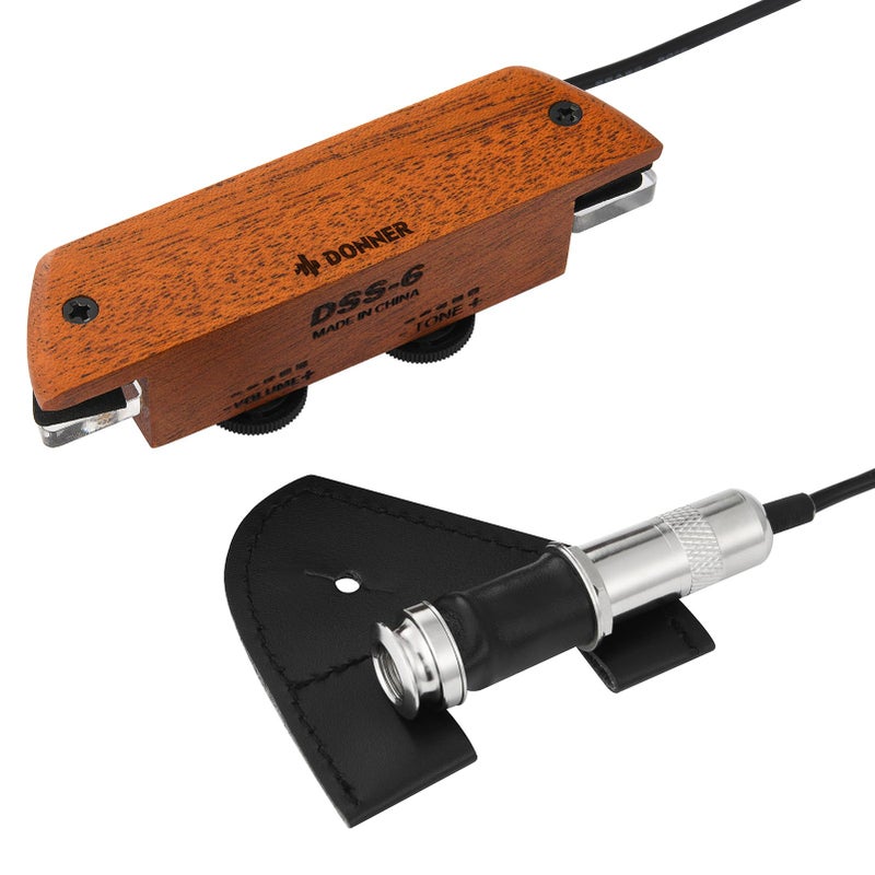 Donner Acoustic Guitar Pickup, Guitar Pickups Passive Mahogany Soundhole Pickup with Humbucker Volume Tone Control, Fits 3.8â€ to 3.94â€ Soundhole Diameter - Image 1