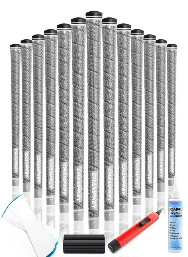 CHAMPKEY Maximum Texture Wrap Style Golf Grips 13 Pack with Full Repair Kits - Sofr and Comfortable Golf Club Grips - High Traction and Feedback Golf Grips(Gray,Midsize) - Image 1