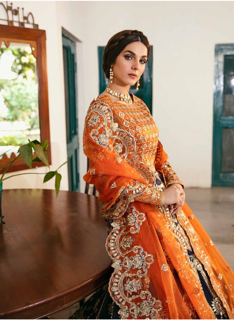 Bint Al Bilad - Women's Party Wear Dress - Organza Embroidered Lehenga with Russian Grip Blouse White - Image 1
