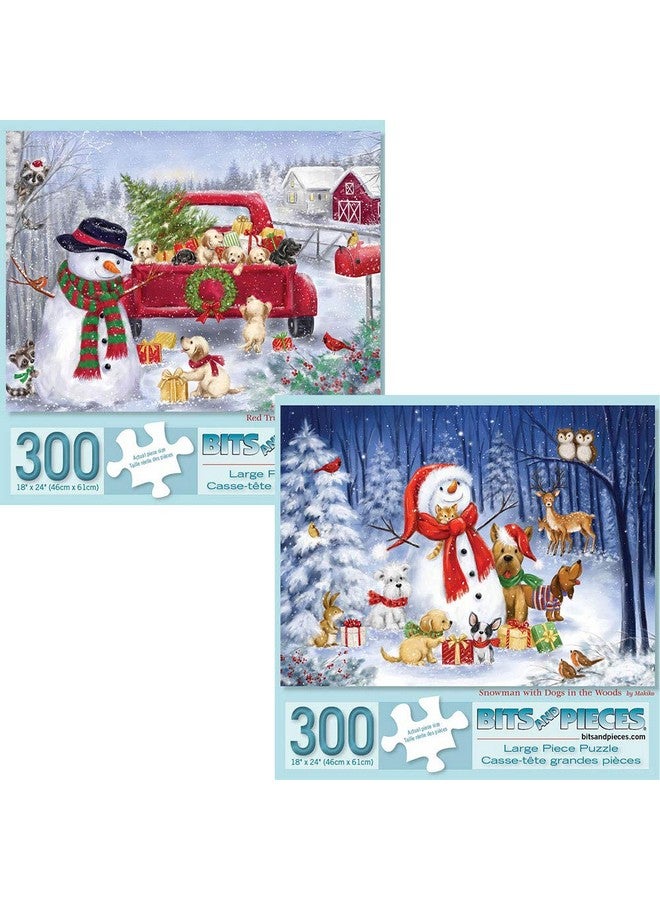 بيتس آند بيسيز قطع وقطع - مجموعة قيمة من قطعتين (2) من أحجيات الصور المقطوعة، كل قطعة منها 300 قطعة للبالغين - مقاس كل أحجية 18 بوصة × 24 بوصة - أحجيات رجل الثلج في عطلة الشتاء من تصميم الفنانة ماكيكو - Image 1
