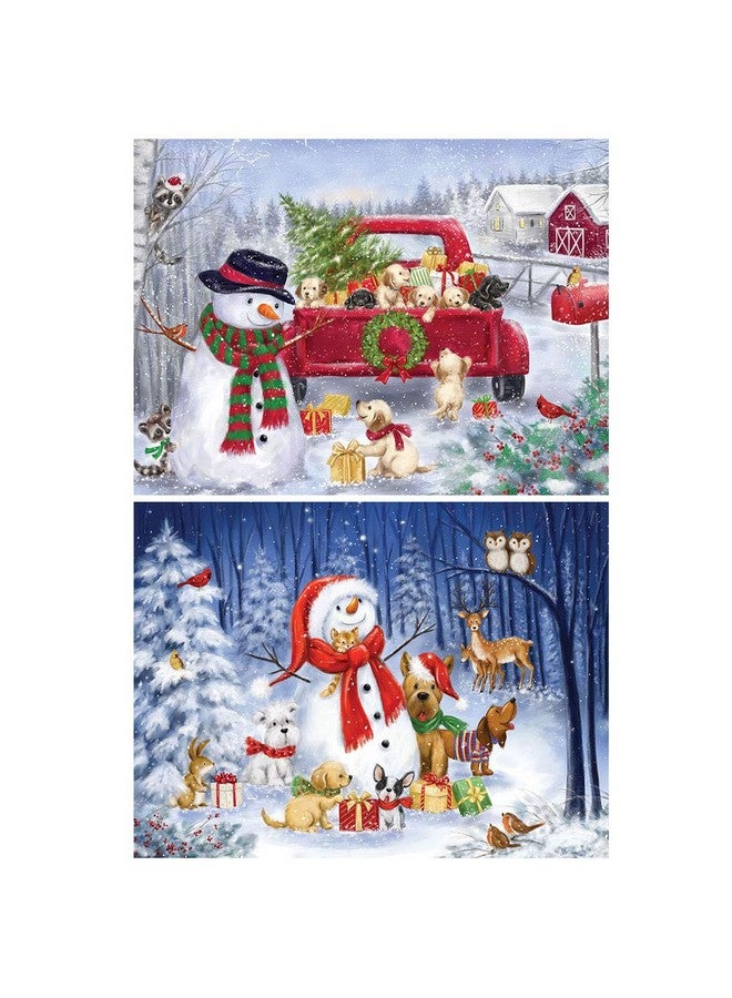 بيتس آند بيسيز قطع وقطع - مجموعة قيمة من قطعتين (2) من أحجيات الصور المقطوعة، كل قطعة منها 300 قطعة للبالغين - مقاس كل أحجية 18 بوصة × 24 بوصة - أحجيات رجل الثلج في عطلة الشتاء من تصميم الفنانة ماكيكو - Image 2