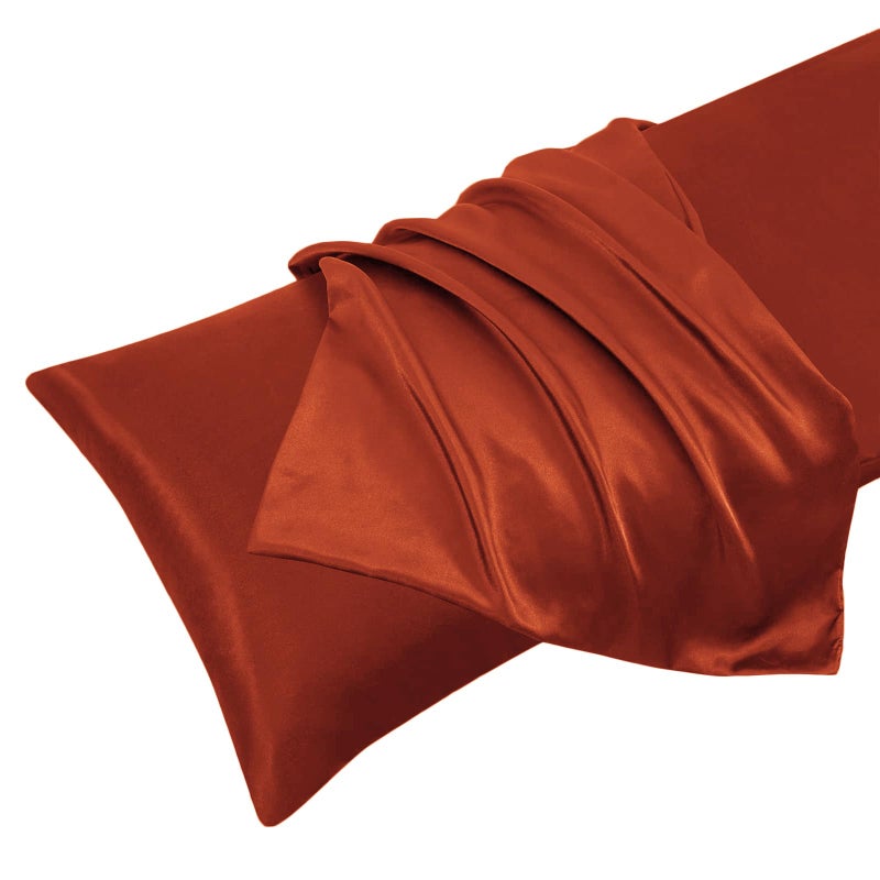 Ersmak Satin Body Pillow Cover  20x54 Inches Rust Orange Ultra Soft Satin Body Pillow Case for Hair and Skin  Silky Slip Cooling Long Side Satin Body Pillow Pillowcase with Envelope Closure - Image 3