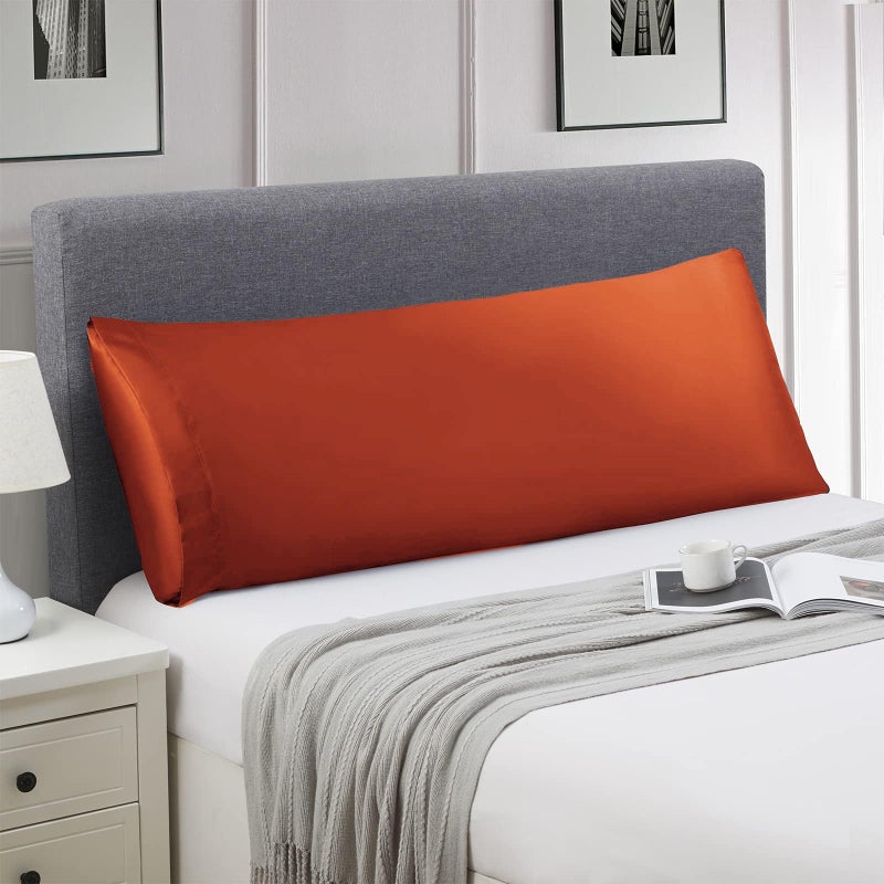 Ersmak Satin Body Pillow Cover  20x54 Inches Rust Orange Ultra Soft Satin Body Pillow Case for Hair and Skin  Silky Slip Cooling Long Side Satin Body Pillow Pillowcase with Envelope Closure - Image 2