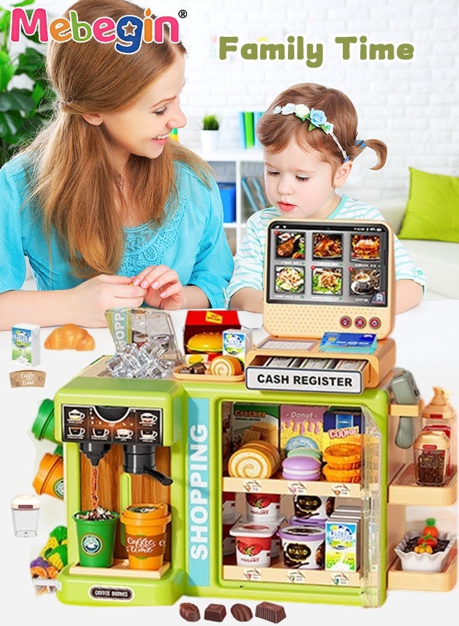 MEBEGIN Fun Supermarket Toy Set with Coffee Machine and Dessert Counter, Coffee Dessert Shops and Hamburger Shops Playset with Touchscreen Ordering Function, Creative Play House Toys, Educational Gift for Kids, Ideal Gift for Kids Aged 3+ - Image 3