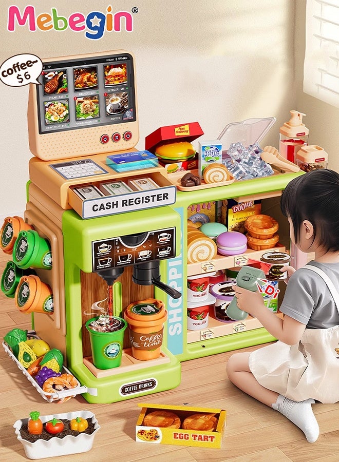 MEBEGIN Fun Supermarket Toy Set with Coffee Machine and Dessert Counter, Coffee Dessert Shops and Hamburger Shops Playset with Touchscreen Ordering Function, Creative Play House Toys, Educational Gift for Kids, Ideal Gift for Kids Aged 3+ - Image 2