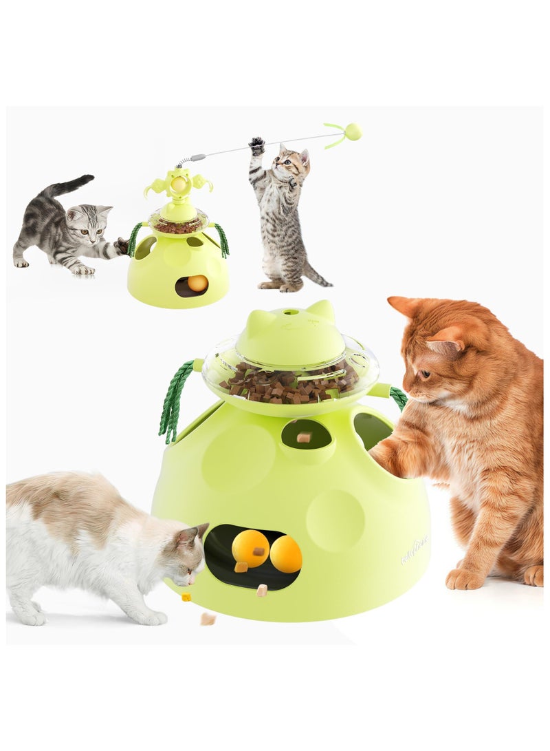 XICEN Cat Toys, Interactive 4-in-1 Cat Toy with Track Balls, Fluttering Feathers, Slow Food Dispenser, Fun & Engaging Toys for Bored Indoor Cats, Durable & Safe Interactive (green) - Image 1