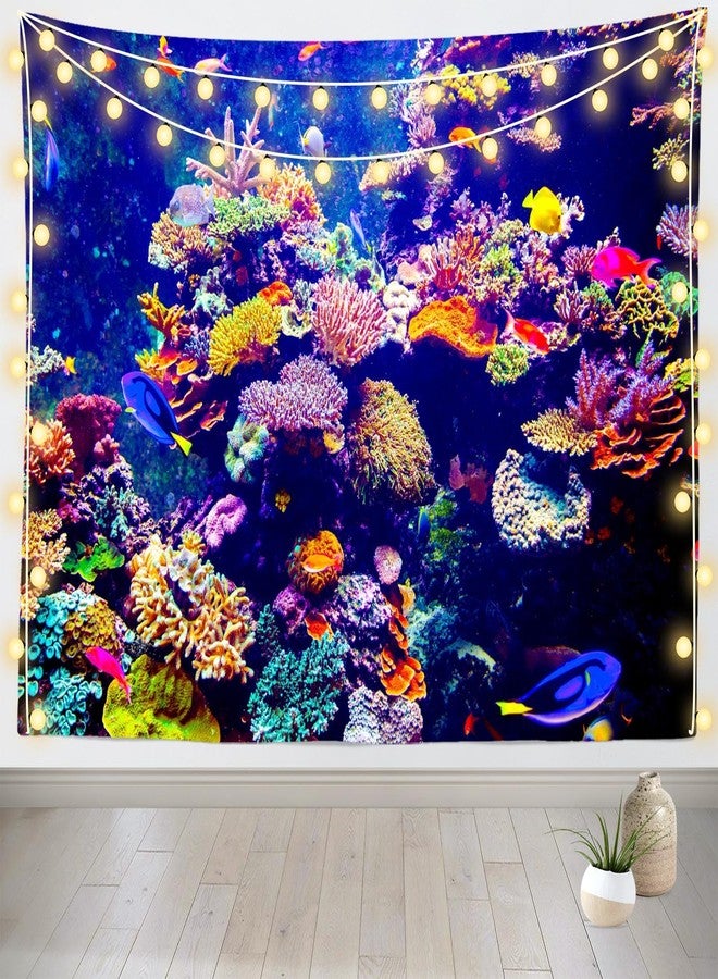 Loccor Aquarium Tapestry Fish Tank Tapestries Undersea Coral Reef Wall Hanging Ocean Tropical Fish Wall Decor for Home Bedroom Living Room Dorm 60''x40'' - Image 1