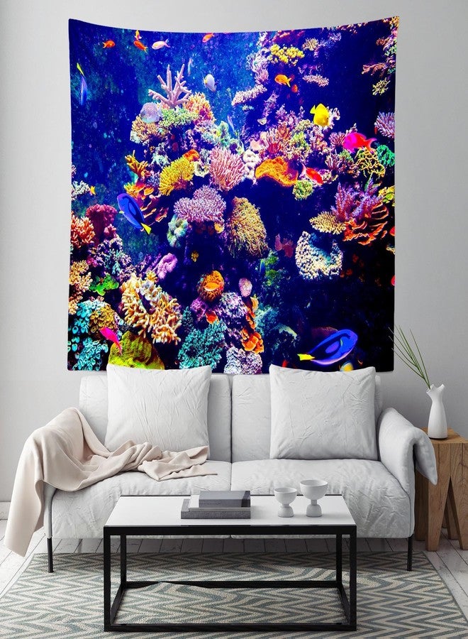 Loccor Aquarium Tapestry Fish Tank Tapestries Undersea Coral Reef Wall Hanging Ocean Tropical Fish Wall Decor for Home Bedroom Living Room Dorm 60''x40'' - Image 2