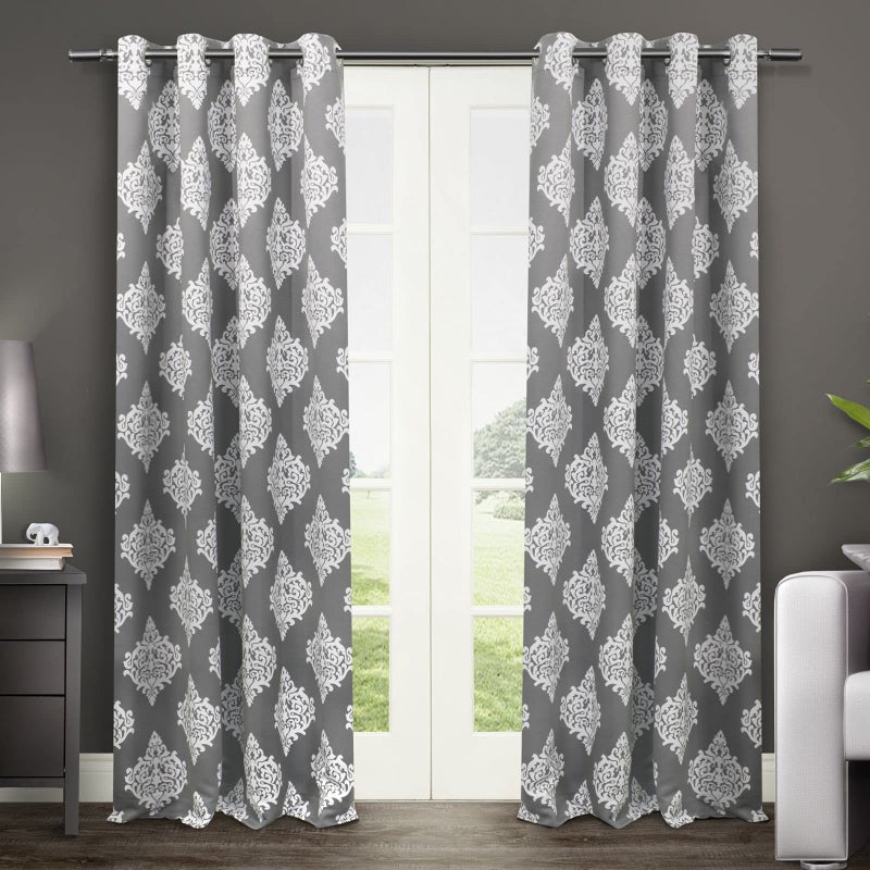 EXCLUSIVE HOME Medallion Room Darkening Blackout Grommet Top Curtain Panel Pair, 52"x84", Black Pearl - Image 1