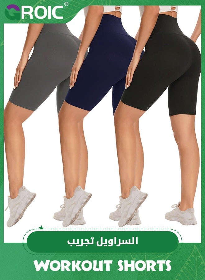 GROIC 3 Pack Biker Shorts for Women, High Waist Biker Shorts Tummy Control Workout Yoga Running Athletic Shorts, Running Workout Gym Shorts Tummy Control Yoga Shorts - Image 1
