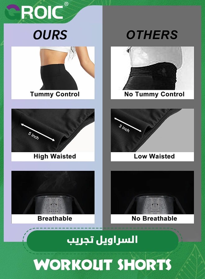 GROIC 3 Pack Biker Shorts for Women, High Waist Biker Shorts Tummy Control Workout Yoga Running Athletic Shorts, Running Workout Gym Shorts Tummy Control Yoga Shorts - Image 2