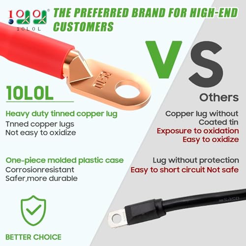 10L0L Golf Cart Battery Cables 4 Gauge for 36v & 48v EZGO TXT 1994-UP, AC/DC Wire Golf Cart Battery Pure Copper Wiring Kit with Heavy Duty Wire Lugs - Black & Green - Image 2