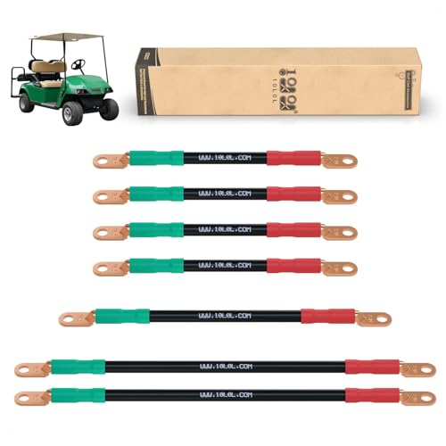 10L0L Golf Cart Battery Cables 4 Gauge for 36v & 48v EZGO TXT 1994-UP, AC/DC Wire Golf Cart Battery Pure Copper Wiring Kit with Heavy Duty Wire Lugs - Black & Green - Image 1