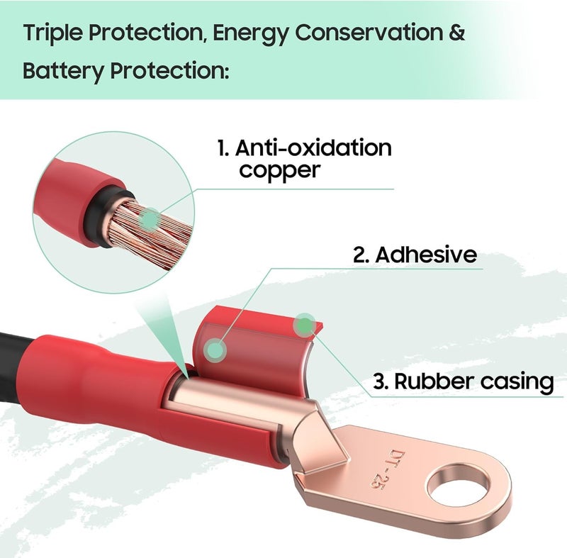 10L0L Golf Cart Battery Cables 4 Gauge for 36v & 48v EZGO TXT 1994-UP, AC/DC Wire Golf Cart Battery Pure Copper Wiring Kit with Heavy Duty Wire Lugs - Black & Green - Image 4