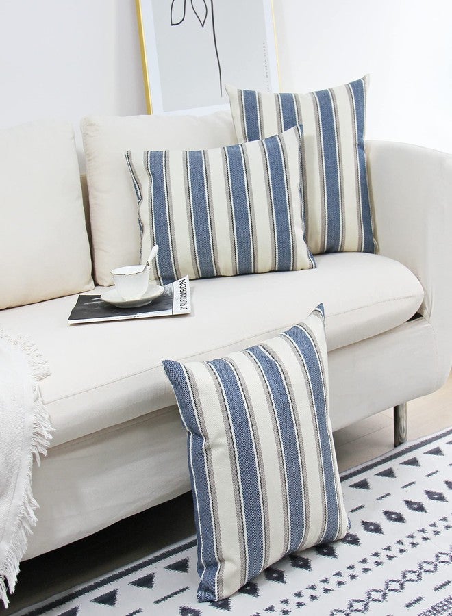 JOJUSIS Stripe Throw Pillow Covers Farmhouse Pillowcases Pack of 2 20 x 20 Inch Blue - Image 4