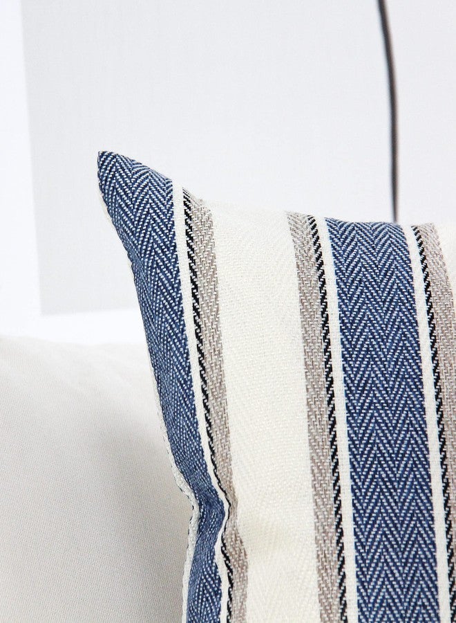 JOJUSIS Stripe Throw Pillow Covers Farmhouse Pillowcases Pack of 2 20 x 20 Inch Blue - Image 5