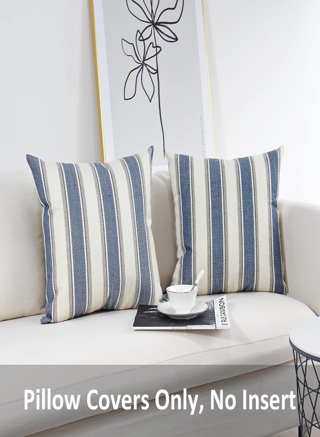 JOJUSIS Stripe Throw Pillow Covers Farmhouse Pillowcases Pack of 2 20 x 20 Inch Blue - Image 2