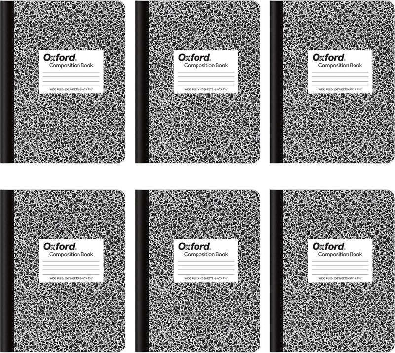 Oxford Composition Notebooks, Wide Ruled Paper, 24.7 X 19.1 Cm, 100 Sheets, Black, 6 Pack (63764) - Image 1