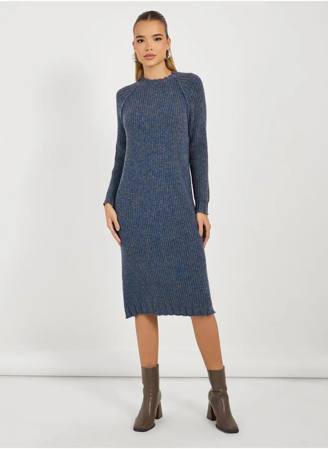 Styli Knitted Sweater Midi Dress with Long Sleeves