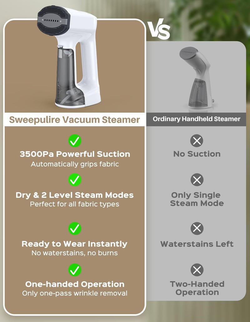 Sweepulire Vacuum Steamer for Clothes, 3500Pa Suction Handheld Clothes Steamer, 3 Modes, LED Display, Portable Travel Steamers for Clothes, Steaming & Ironing 2 In 1 (for 110-120V) - Image 4
