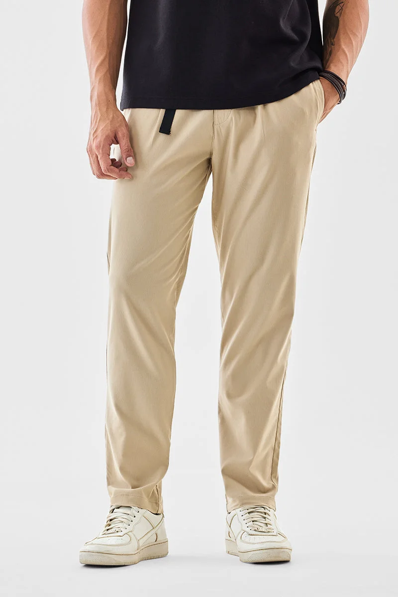 SNITCH Beige Textured Relaxed Casual Trousers