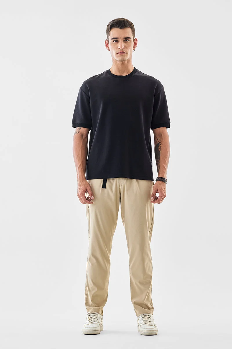 SNITCH Beige Textured Relaxed Casual Trousers