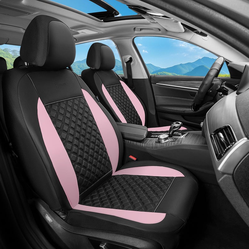 FLORICH Seat Covers, Atomutive Seat Covers Full Sets, Waterproof Seat Cover for Cars, Luxury Leather Universal Seat Cover Accessories Fit for Most Cars SUV Truck Sedans(Pink) - Image 2