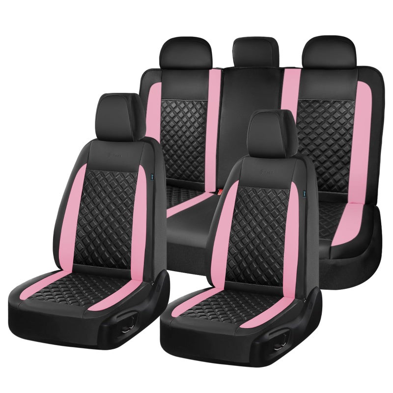 FLORICH Seat Covers, Atomutive Seat Covers Full Sets, Waterproof Seat Cover for Cars, Luxury Leather Universal Seat Cover Accessories Fit for Most Cars SUV Truck Sedans(Pink) - Image 1