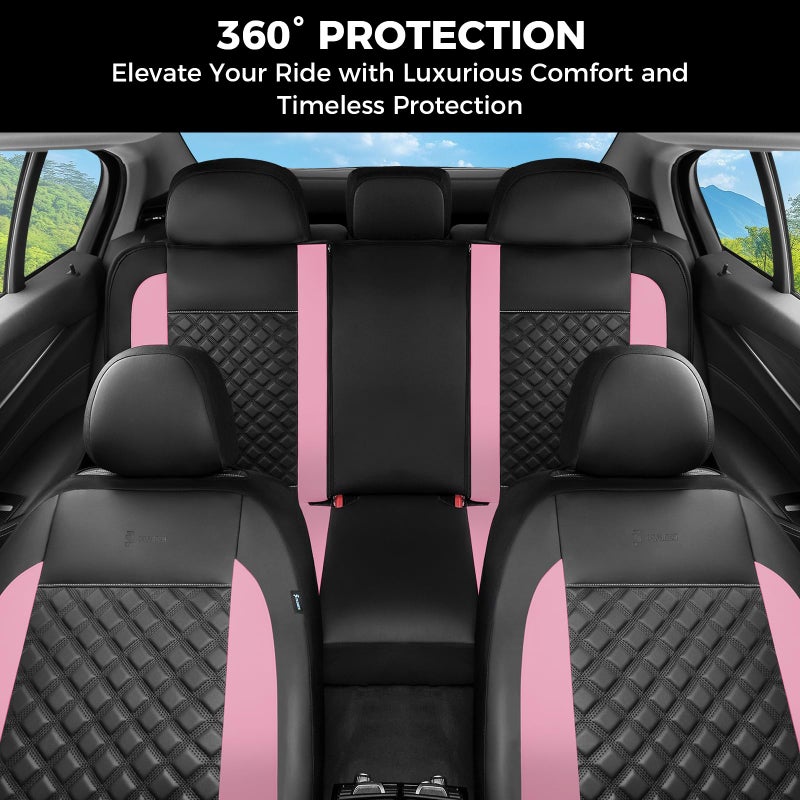 FLORICH Seat Covers, Atomutive Seat Covers Full Sets, Waterproof Seat Cover for Cars, Luxury Leather Universal Seat Cover Accessories Fit for Most Cars SUV Truck Sedans(Pink) - Image 5