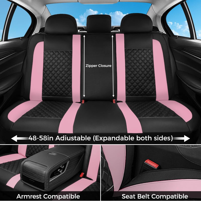 FLORICH Seat Covers, Atomutive Seat Covers Full Sets, Waterproof Seat Cover for Cars, Luxury Leather Universal Seat Cover Accessories Fit for Most Cars SUV Truck Sedans(Pink) - Image 3