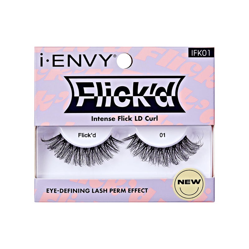 i.Envy i-ENVY False Lashes Flick'd D-Curl Strip Lashes Volume Bouncy Natural Clear Band Cat Eye Dramatic Trendy Extensions Reusable Eye Lashes (01) - Image 1