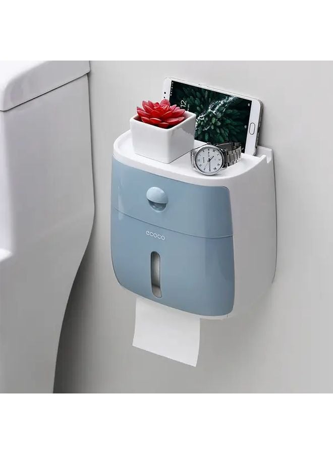 حامل ورق التواليت الأزرق ذو الطبقة المزدوجة اللاصقة مع رف علوي منظم الحمام - Image 1