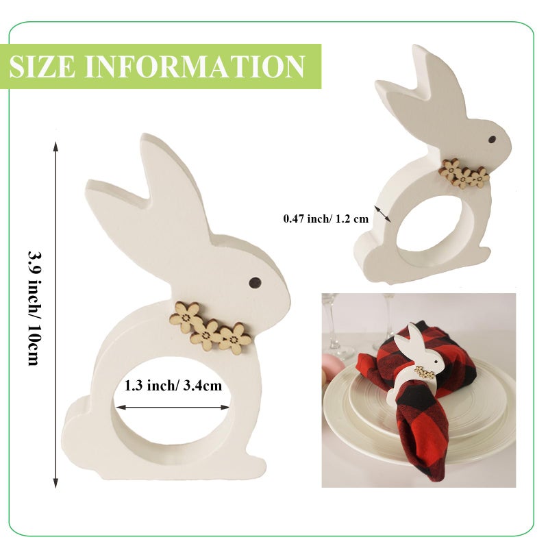 Utalek Easter Bunny Napkin Rings Set of 6, Wooden Bunny Napkin Rings, Rabbit Napkin Ring Holders for Easter Party Banquet Dinning Spring Table Decoration - Image 2