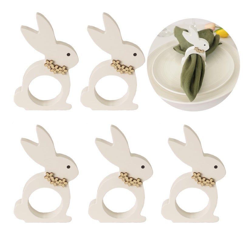 Utalek Easter Bunny Napkin Rings Set of 6, Wooden Bunny Napkin Rings, Rabbit Napkin Ring Holders for Easter Party Banquet Dinning Spring Table Decoration - Image 1