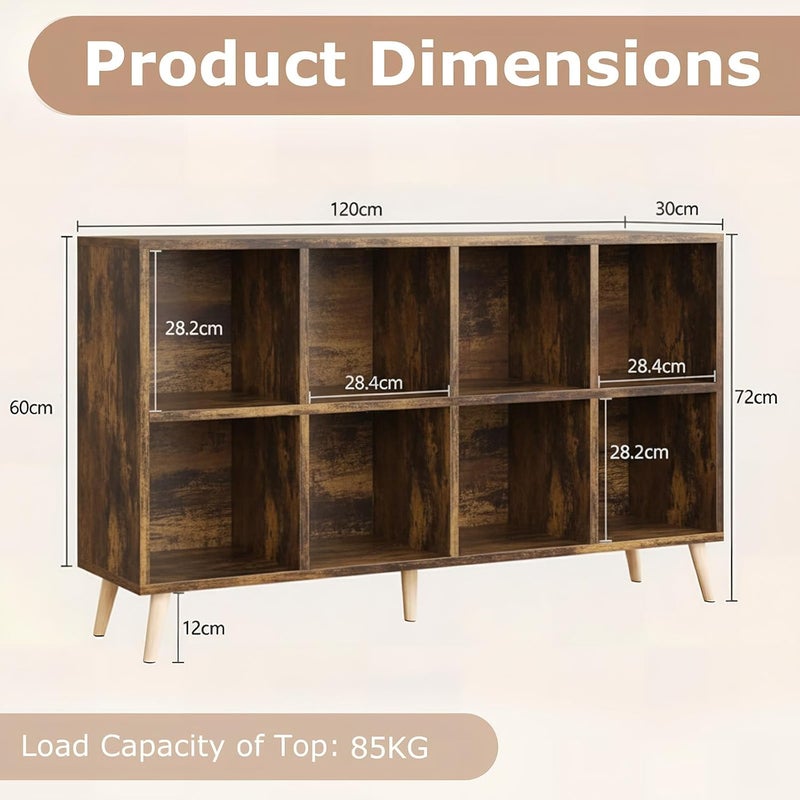 Bentifar 8-Cube Bookshelf Organizer – White Bookcase Storage Cabinet with Wooden Legs for Living Room, Bedroom, Office – Modern Display Shelf for Books, Toys & Decor (Rustic Brown) - Image 3