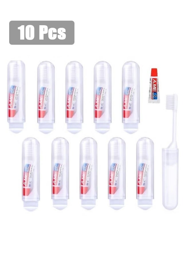 Generic Mini Travel Toothbrush and Toothpaste Set of 10, Portable Foldable Toothbrush, Soft Camping Toothbrush Mini Toothbrush with Toothpaste for Travel Business Trip Camping Outdoor Activities  - Image 1