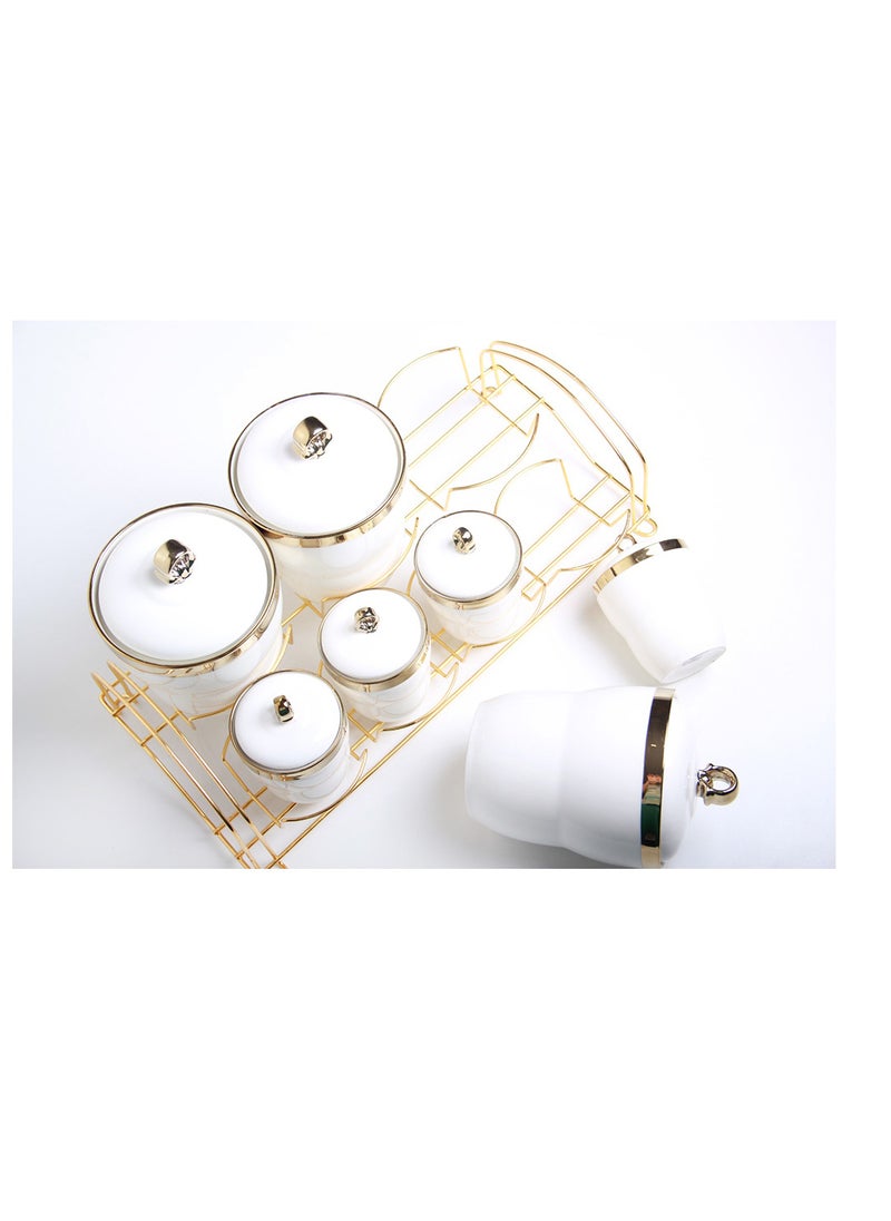 Generic - A set of spices and condiments storage jars with a stand and a modern design, 8 pieces, white/gold - Image 1