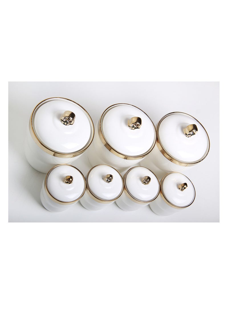 Generic - A set of spices and condiments storage jars with a stand and a modern design, 8 pieces, white/gold - Image 1