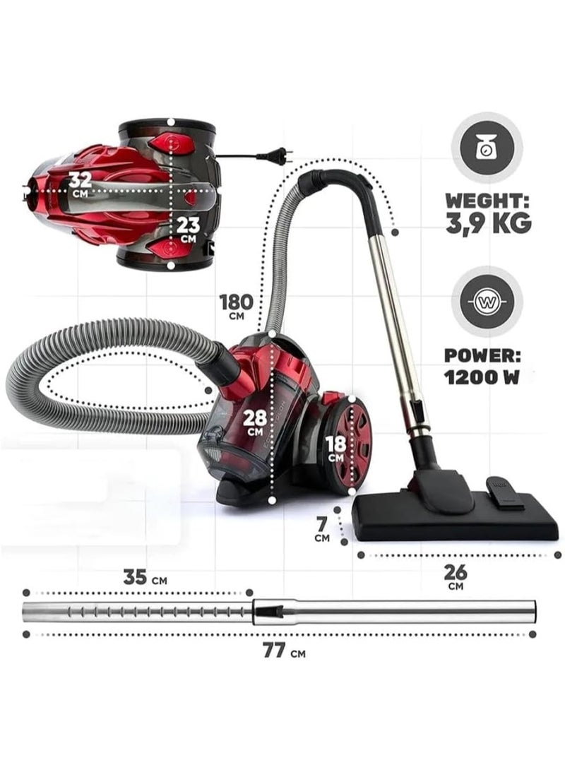 DENX DX2905 2.2L Bagless Vacuum Cleaner 1200W Powerful Suction Compact Canister Lightweight Multi‑Surface Low Noise Easy Dust Emptying for Home Use Multicolor - Image 2